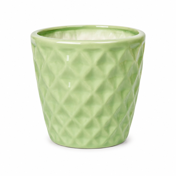 Green Diamond Textured Ceramic Pot